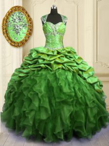 Cap Sleeves Floor Length Beading and Ruffles and Pick Ups Lace Up 15 Quinceanera Dress with Brush Train