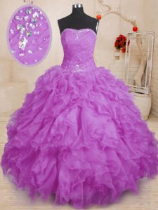 Elegant Sleeveless Lace Up Floor Length Beading and Ruffles and Ruching Ball Gown Prom Dress