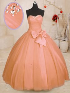 Excellent Orange Sleeveless Tulle Lace Up Vestidos de Quinceanera for Military Ball and Sweet 16 and Quinceanera