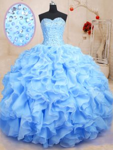 Modern Ball Gowns Quince Ball Gowns Blue Sweetheart Organza Sleeveless Floor Length Lace Up