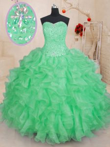 Modern Green Sleeveless Organza Lace Up 15 Quinceanera Dress for Military Ball and Sweet 16 and Quinceanera