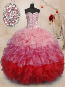 Most Popular Multi-color Sleeveless Organza Lace Up 15th Birthday Dress for Military Ball and Quinceanera