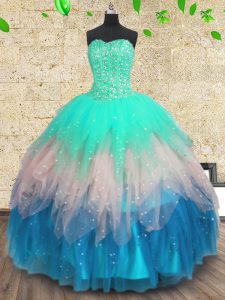 Pretty Sequins Multi-color Sleeveless Tulle Lace Up Sweet 16 Quinceanera Dress for Military Ball and Sweet 16 and Quinceanera