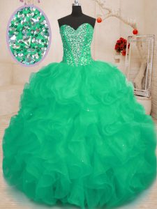 Dramatic Ball Gowns Quinceanera Gown Green Sweetheart Organza Sleeveless Floor Length Lace Up