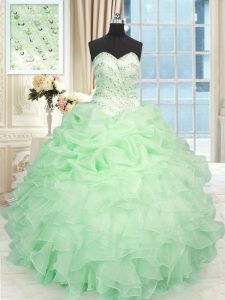 Designer Beading and Ruffles Sweet 16 Quinceanera Dress Apple Green Lace Up Sleeveless Floor Length