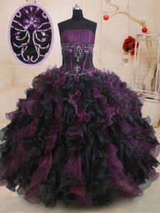 Strapless Sleeveless Organza 15 Quinceanera Dress Beading and Ruffles Lace Up