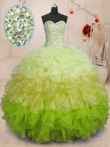 Floor Length Lace Up Quince Ball Gowns Multi-color for Military Ball and Sweet 16 and Quinceanera with Beading and Ruffles