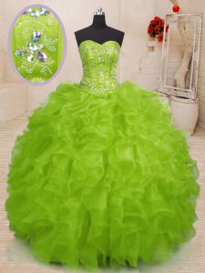 Gorgeous Yellow Green Quinceanera Gown Military Ball and Sweet 16 and Quinceanera and For with Beading and Ruffles Sweetheart Sleeveless Lace Up