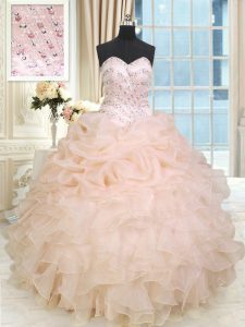 Spectacular Sweetheart Sleeveless Organza Sweet 16 Dresses Beading and Ruffles Lace Up