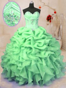 Sweetheart Sleeveless Quinceanera Dresses Floor Length Beading and Ruffles and Pick Ups Organza
