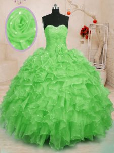 Exquisite Lace Up 15 Quinceanera Dress Beading and Ruffles and Hand Made Flower Sleeveless Floor Length