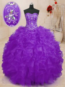 Latest Ball Gowns Quinceanera Gown Purple Sweetheart Organza Sleeveless Floor Length Lace Up