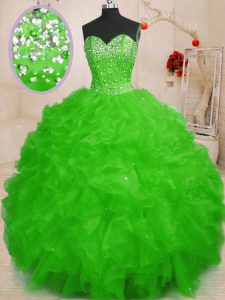 Organza Sweetheart Sleeveless Lace Up Beading and Ruffles Sweet 16 Dresses in