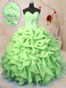Yellow Green Sleeveless Floor Length Beading and Ruffles and Pick Ups Lace Up Quinceanera Dresses