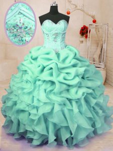 Apple Green Sweet 16 Quinceanera Dress Military Ball and Sweet 16 and Quinceanera and For with Beading and Ruffles and Pick Ups Sweetheart Sleeveless Lace Up