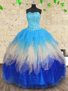 Ruffled Multi-color Sleeveless Tulle Lace Up Quinceanera Gowns for Military Ball and Sweet 16 and Quinceanera