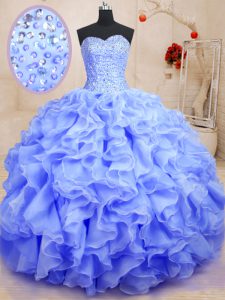 New Style Sleeveless Floor Length Beading and Ruffles Lace Up Quinceanera Dresses with Lavender