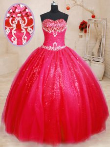 Custom Design Sleeveless Lace Up Floor Length Beading Sweet 16 Dresses