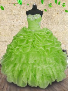 Sweetheart Sleeveless Quinceanera Dresses Floor Length Beading and Appliques and Ruffles and Ruching Organza