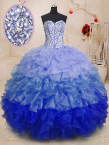 Organza Sweetheart Sleeveless Lace Up Beading and Ruffles Quinceanera Gown in Multi-color