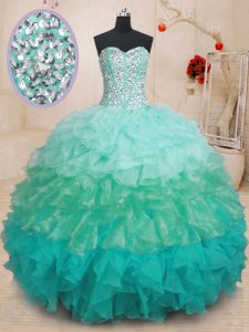 Amazing Multi-color Sleeveless Floor Length Beading and Ruffles Lace Up Sweet 16 Dresses