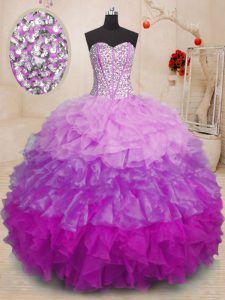 Dynamic Floor Length Lace Up Vestidos de Quinceanera Multi-color for Military Ball and Sweet 16 and Quinceanera with Beading and Ruffles