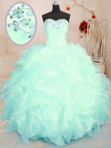 Turquoise and Apple Green Sweetheart Lace Up Beading and Ruffles Vestidos de Quinceanera Sleeveless