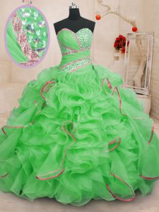 Organza Lace Up Sweetheart Sleeveless With Train Quinceanera Dresses Brush Train Beading and Ruffles
