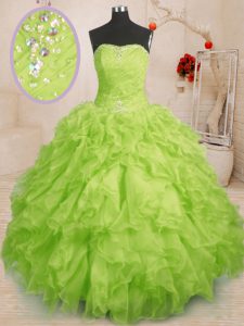 Enchanting Ball Gowns 15th Birthday Dress Yellow Green Strapless Organza Sleeveless Floor Length Lace Up