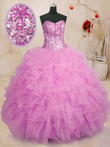 Dramatic Lilac Sleeveless Beading and Ruffles Floor Length 15 Quinceanera Dress