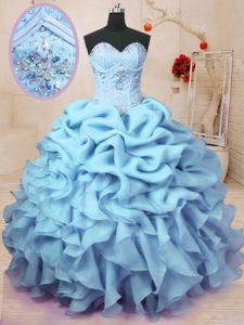 Pick Ups Floor Length Baby Blue Quince Ball Gowns Sweetheart Sleeveless Lace Up