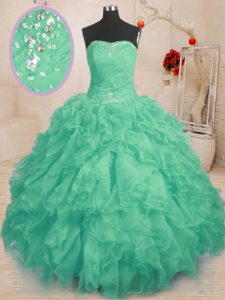 Fancy Organza Sleeveless Floor Length 15 Quinceanera Dress and Beading and Ruffles and Ruching