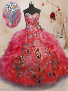 Attractive Sleeveless Beading and Appliques and Ruffles Zipper Quinceanera Gown