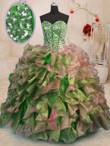 Designer Floor Length Multi-color Sweet 16 Dresses Organza Sleeveless Beading and Ruffles