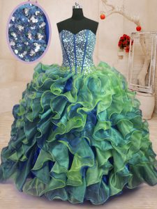 Stylish Sleeveless Beading and Ruffles Lace Up 15 Quinceanera Dress