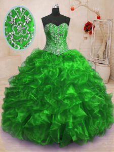 Sexy Sleeveless Sweep Train Lace Up With Train Beading and Ruffles Ball Gown Prom Dress