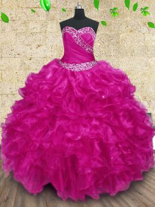 Sweetheart Sleeveless Organza Quinceanera Dress Beading and Ruffles and Ruching Lace Up