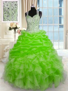 Fantastic Ball Gowns Straps Sleeveless Organza Floor Length Zipper Beading 15th Birthday Dress