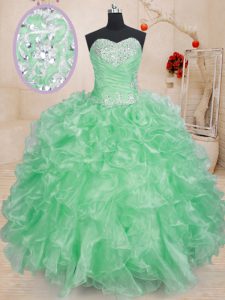 Custom Fit Sweetheart Sleeveless Organza Quinceanera Gowns Beading and Ruffles and Pick Ups Lace Up