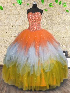 Sequins Multi-color Sleeveless Tulle Lace Up Vestidos de Quinceanera for Prom and Party