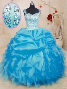 Pick Ups Baby Blue Sleeveless Organza Lace Up 15th Birthday Dress for Military Ball and Sweet 16 and Quinceanera