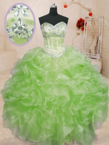 New Arrival Sweetheart Neckline Beading and Ruffles Sweet 16 Quinceanera Dress Sleeveless Lace Up