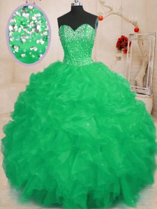 Turquoise 15 Quinceanera Dress Military Ball and Sweet 16 and Quinceanera and For with Beading and Ruffles Sweetheart Sleeveless Lace Up
