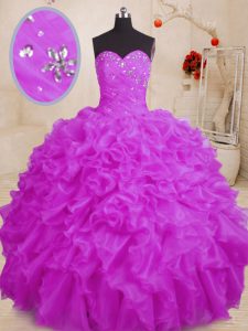 Perfect Purple Quinceanera Dresses Military Ball and Sweet 16 and Quinceanera and For with Beading and Ruffles Sweetheart Sleeveless Lace Up