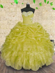Custom Design Green Ball Gowns Beading and Appliques and Ruffles and Ruching Quinceanera Gowns Lace Up Organza Sleeveless Floor Length