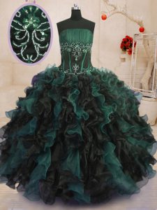 Exquisite Multi-color Ball Gowns Beading and Ruffles 15 Quinceanera Dress Lace Up Organza Sleeveless Floor Length