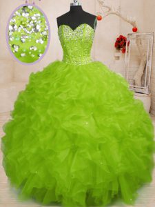 Excellent Sleeveless Organza Floor Length Lace Up Quinceanera Dress in with Beading and Ruffles