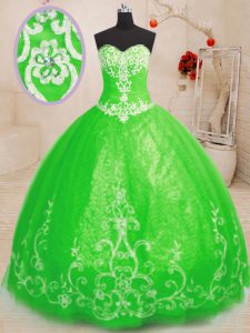 Lace Up Sweetheart Beading and Appliques Quinceanera Gown Tulle Sleeveless