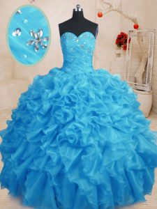 Graceful Baby Blue Sweetheart Lace Up Beading and Ruffles Quinceanera Dress Sleeveless