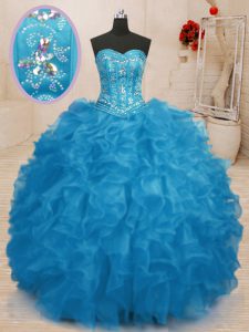 Simple Baby Blue Sweet 16 Quinceanera Dress Military Ball and Sweet 16 and Quinceanera and For with Beading and Ruffles Sweetheart Sleeveless Lace Up